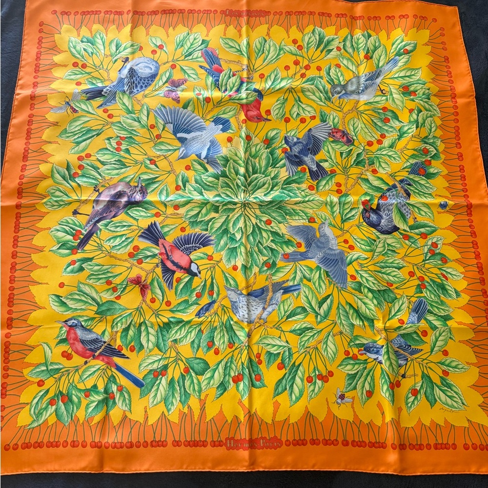 Authentic Vibrant Hermes Les merises scarf.